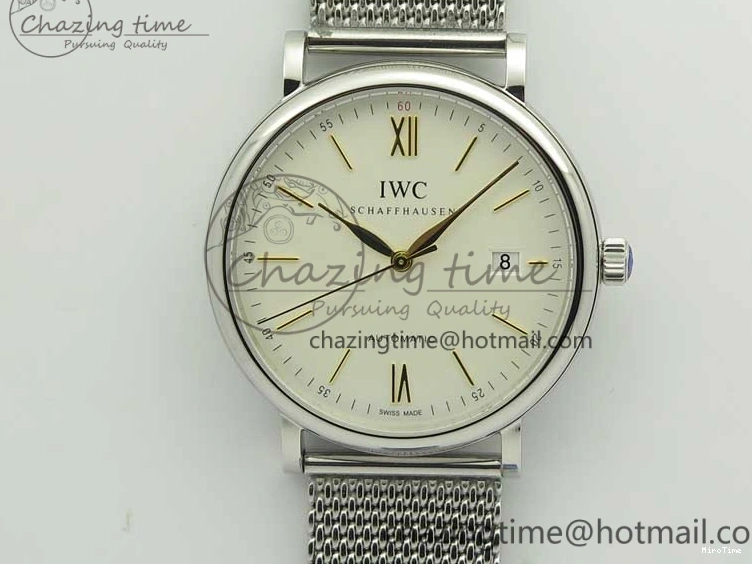 MIROTIME 0327 Breathable Portofino IW356501 SS V3 MK 1:1 Best Edition White Dial Gold Markers On SS Mesh Bracelet MIYOTA 7197